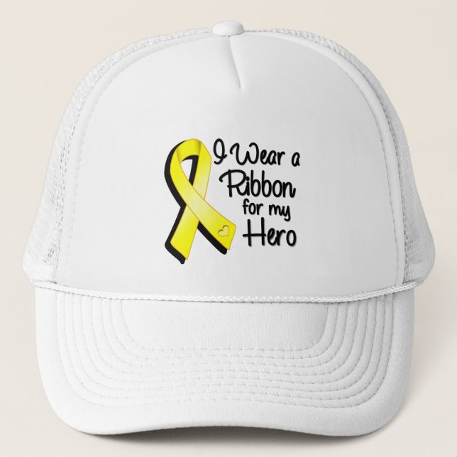 I Wear a Yellow Ribbon For My Hero Trucker Hat (Front)
