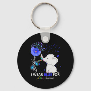 I Wear Blue Autism Awareness Cute Elephant Sunflow Keychain