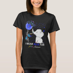 I Wear Blue Autism Awareness Cute Elephant Sunflow T-Shirt