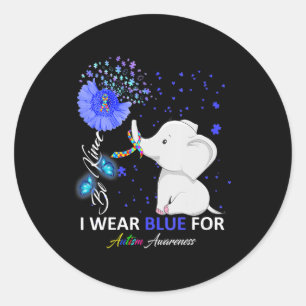 I Wear Blue Autism Awareness Elephant Autism Awar Classic Round Sticker
