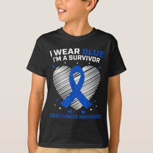 I wear blue colon cancer survivor awareness T-Shirt