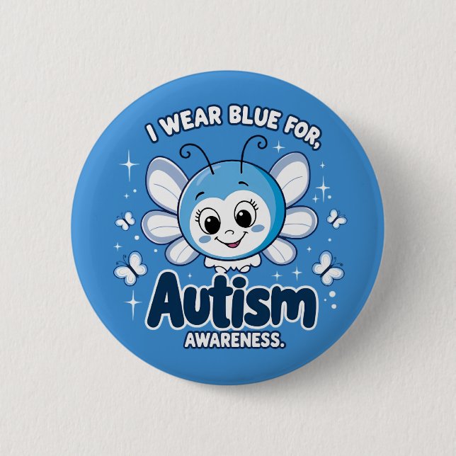 I wear blue for autism awareness 2 inch round button (Front)