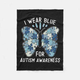 I Wear Blue For Autism Awareness Blue Puzzle Butte Fleece Blanket