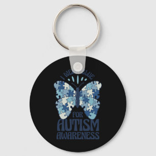 I Wear Blue For Autism Awareness Blue Puzzle Butte Keychain