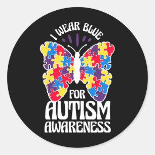 I Wear Blue For Autism Awareness Butterfly Autism Classic Round Sticker