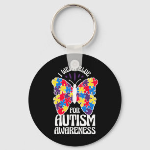 I Wear Blue For Autism Awareness Butterfly Autism Keychain
