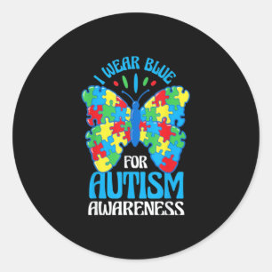 I Wear Blue For Autism Awareness Classic Round Sticker