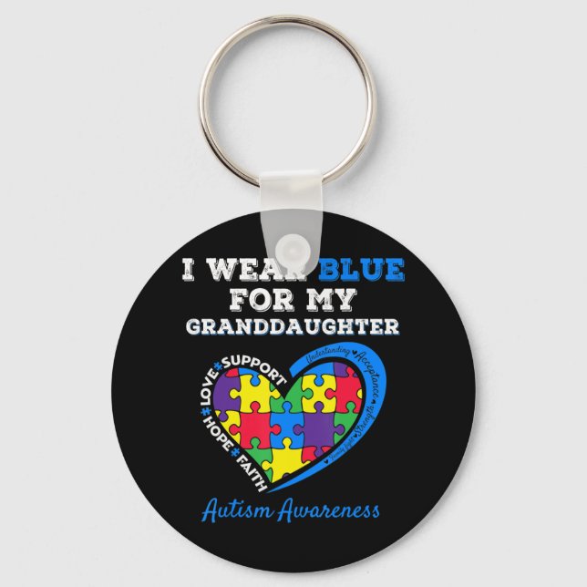 I Wear Blue For Autism Awareness Family Matching T Keychain (Front)