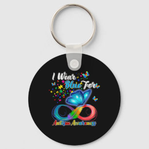 I Wear Blue For Autism Awareness Month Butterfly C Keychain