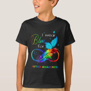 I Wear Blue For Autism Awareness Month Butterfly W T-Shirt
