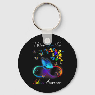 I Wear Blue For Autism Awareness shirt Puzzle Mom Keychain
