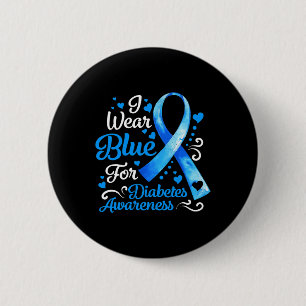 I Wear Blue For Diabetes Awareness Blue Ribbon Men 2 Inch Round Button
