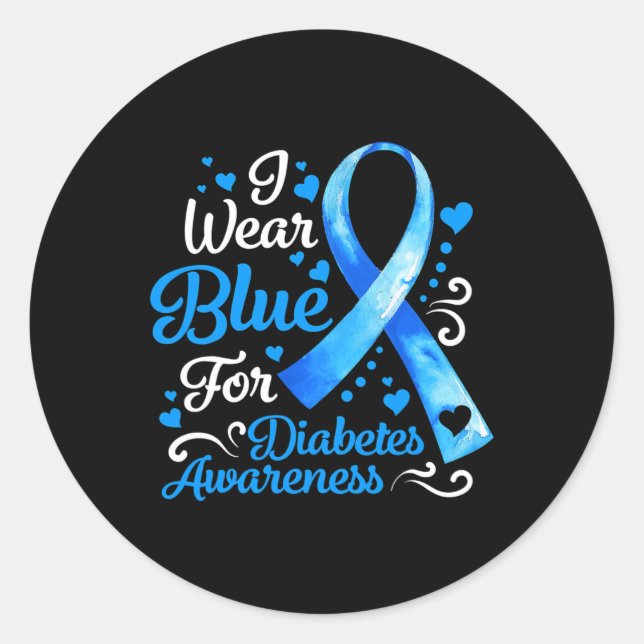 I Wear Blue For Diabetes Awareness Blue Ribbon Men Classic Round Sticker (Front)