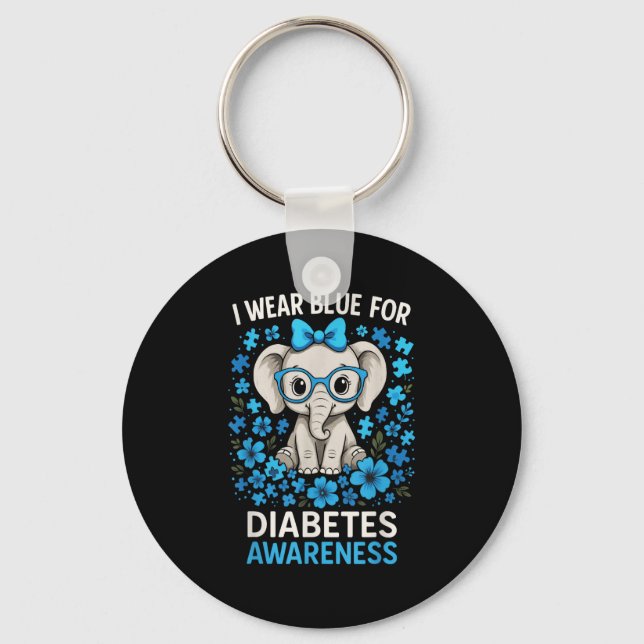 I Wear Blue For Diabetes Awareness - Elephant Warr Keychain (Front)
