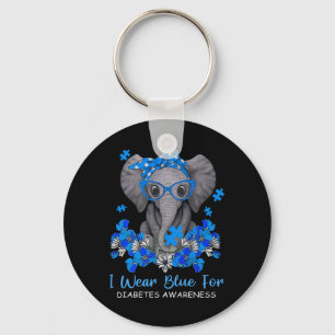 I Wear Blue For Diabetes Awareness Elephant Warrio Keychain