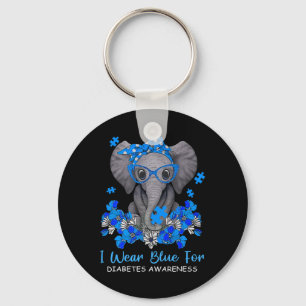 I Wear Blue For Diabetes Awareness Elephant Warrio Keychain