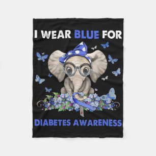 I Wear Blue For Diabetes Awareness Elephants  Fleece Blanket