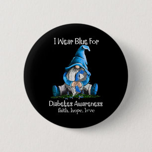 I Wear Blue For Diabetes Awareness Gnome 2 Inch Round Button