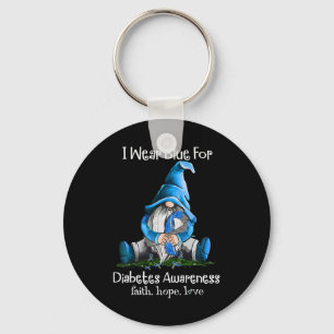 I Wear Blue For Diabetes Awareness Gnome Keychain