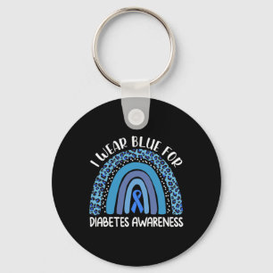 I Wear Blue For Diabetes Awareness Support Rainbow Keychain