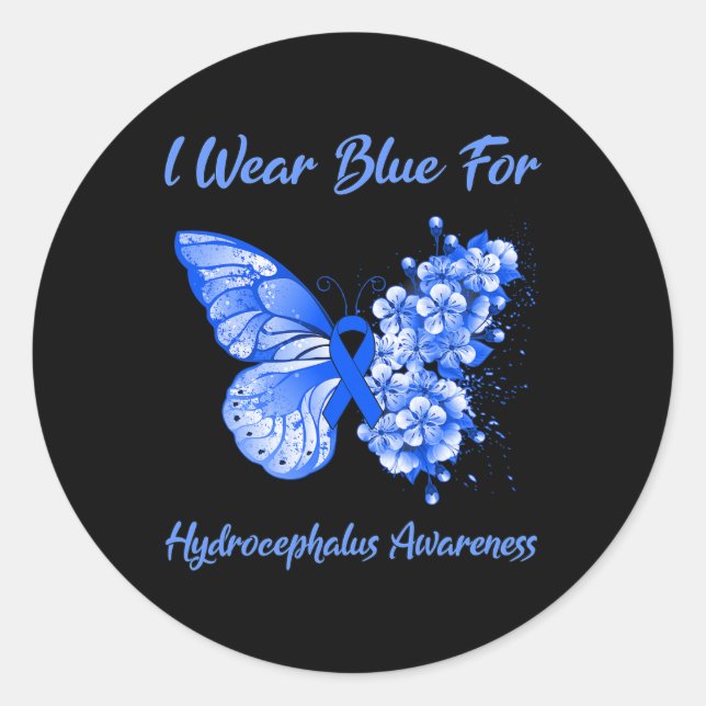 I Wear Blue For Hydrocephalus Awareness  Classic Round Sticker (Front)