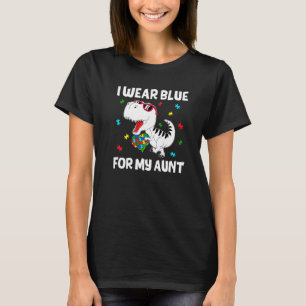 I Wear Blue For My Aunt Autism Awareness Dinosaur T-Shirt