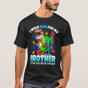 I Wear Blue For My Brother Autism Awareness Dinosa T-Shirt