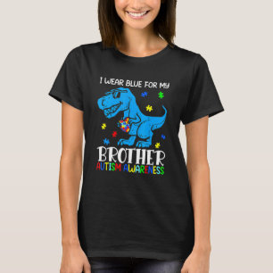 I Wear Blue For My Brother Autism Awareness Dinosa T-Shirt