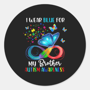 I Wear Blue For My Brother Autism Puzzle Butterfly Classic Round Sticker