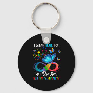 I Wear Blue For My Brother Autism Puzzle Butterfly Keychain