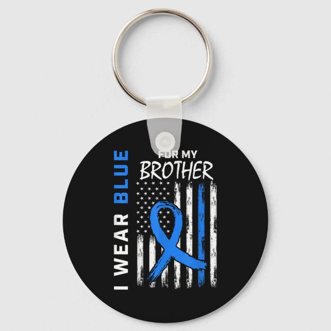 I Wear Blue For My Brother Diabetes Awareness Shir Keychain (Front)