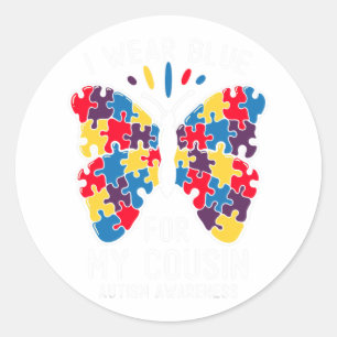 I Wear Blue For My Cousin Autism Awareness Day Gir Classic Round Sticker