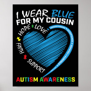 I Wear Blue For My Cousin Autism Awareness Puzzle Poster