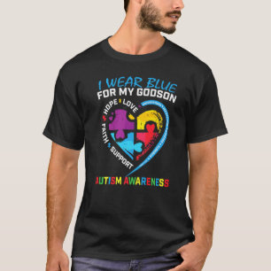 I Wear Blue For My Godson Autism Awareness Puzzle T-Shirt
