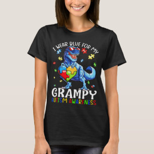 I Wear Blue For My Grampy Dinosaur Autism Awarenes T-Shirt