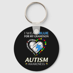 I Wear Blue For My Grandson Autism Awareness Famil Keychain