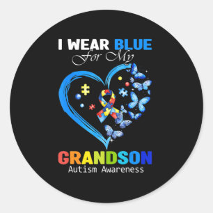 I Wear Blue For My Grandson Autism Awareness Heart Classic Round Sticker
