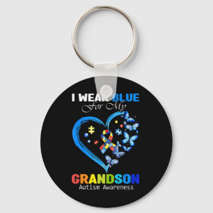I Wear Blue For My Grandson Autism Awareness Heart Keychain