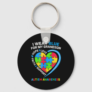 I Wear Blue For My Grandson Autism Awareness  Keychain