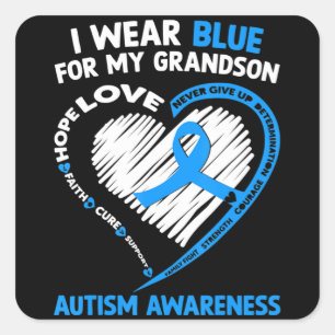 I Wear Blue For My Grandson Autism Awareness ribbo Square Sticker