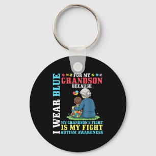 I Wear Blue For My Grandson Autism Awareness Suppo Keychain