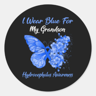 I Wear Blue For My Grandson Hydrocephalus Warrior Classic Round Sticker