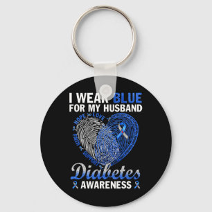 I Wear Blue For My Husnd Diabetes Awareness Family Keychain