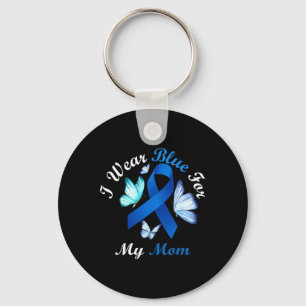 I Wear Blue For My Mom Butterfly Diabetes Awarenes Keychain