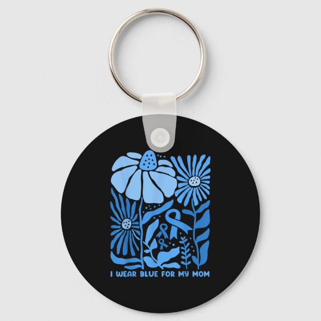 I Wear Blue For My Mom Diabetes Awareness Boho Flo Keychain (Front)