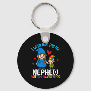 I Wear Blue For My Nephew Autism Awareness Family Keychain