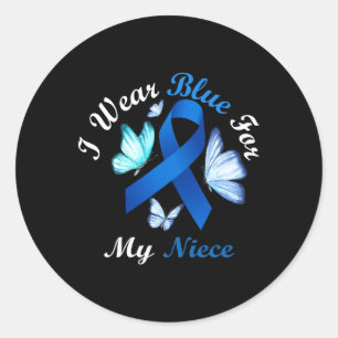 I Wear Blue For My Niece Butterfly Diabetes Awaren Classic Round Sticker
