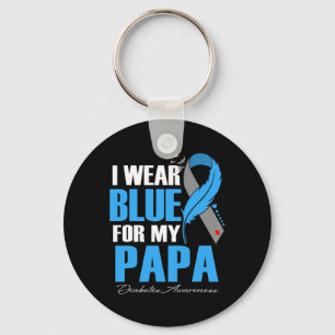 I Wear Blue For My Papa Diabetes Awareness Feather Keychain
