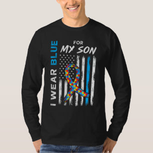 I Wear Blue For My Son American Flag Ribbon Puzzle T-Shirt