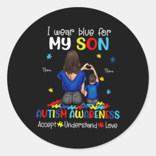 I Wear Blue For My Son Autism Awareness 1  Classic Round Sticker